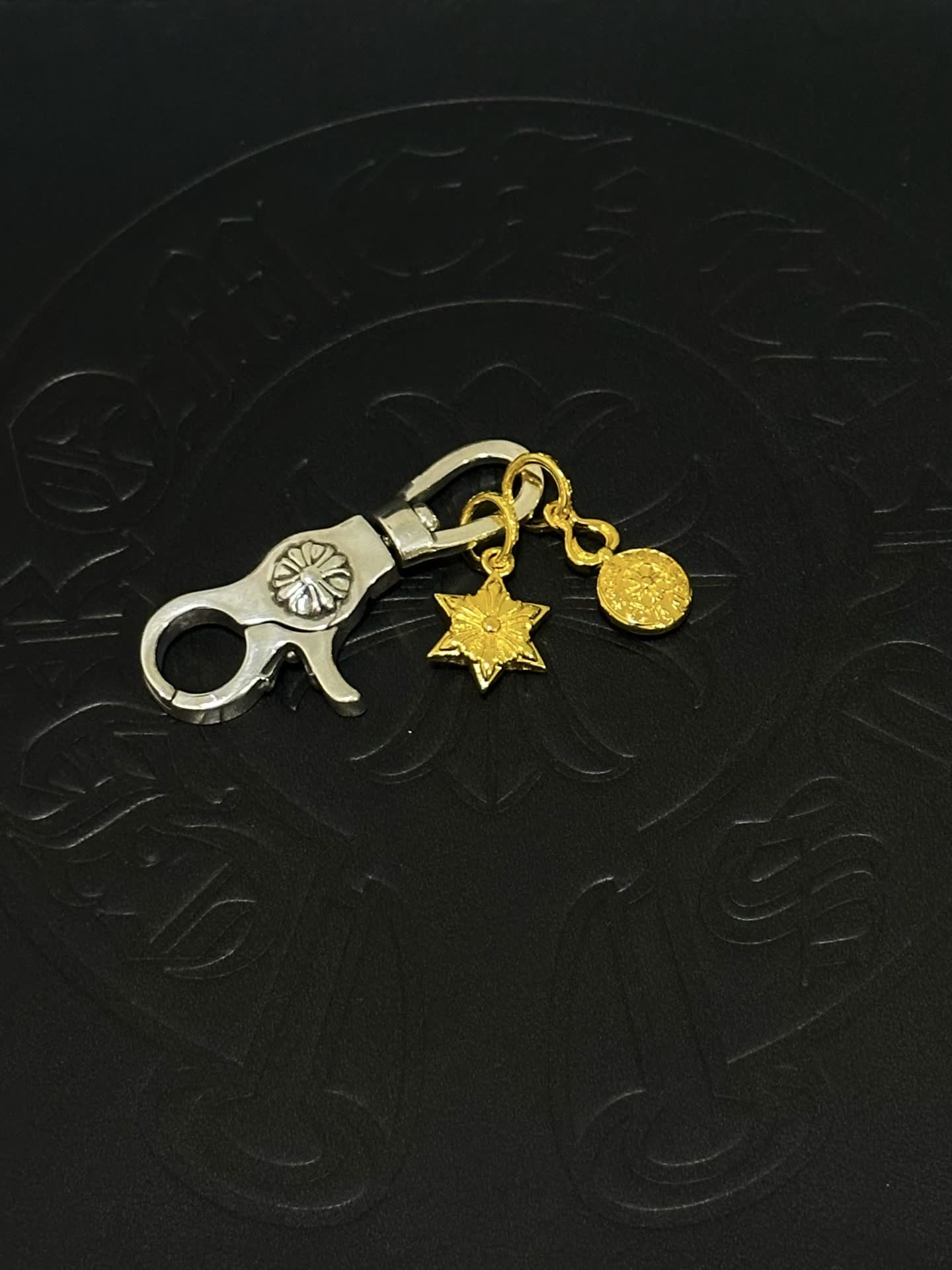 Chrome Hearts Silver Keychain with Gold Star and Coin Charms